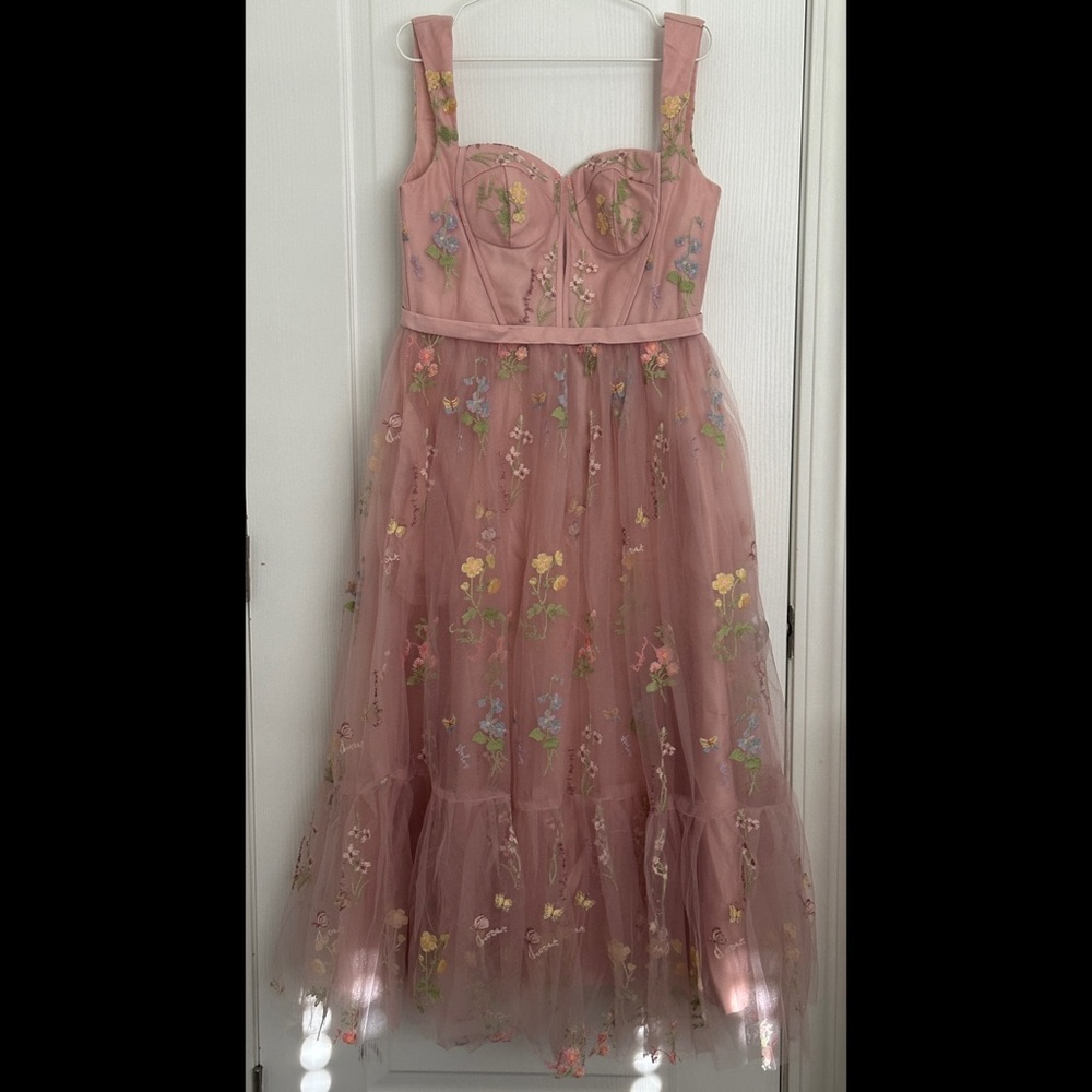 Floral Embroidered Pink Maxi Dress